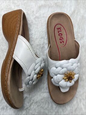 KLOGS Aloha Leather Flower Thong Wedge Sandal 7 Slip Resistant Comfy Resort Y2K